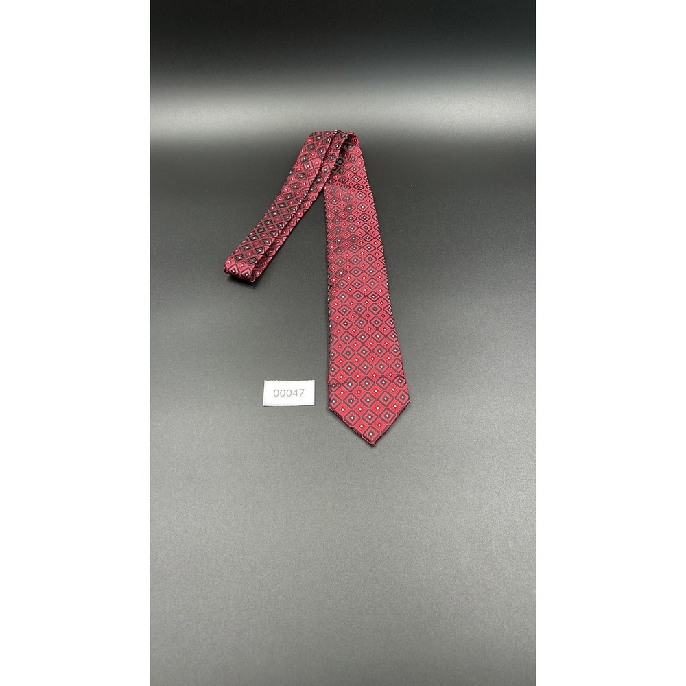 Pierre Cardin Vintage Red and Black Geometric Diamond Silk Tie